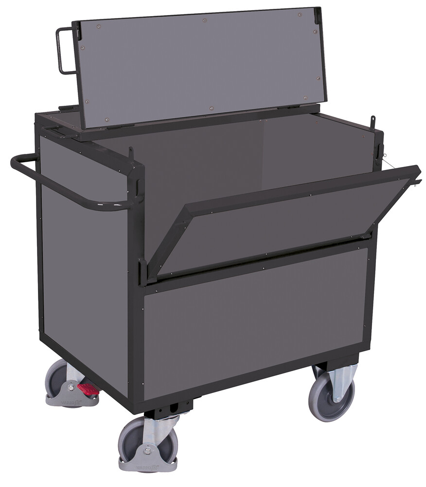 Box trolley with board panels and lid, welded Box trolley with board panels and lid, welded