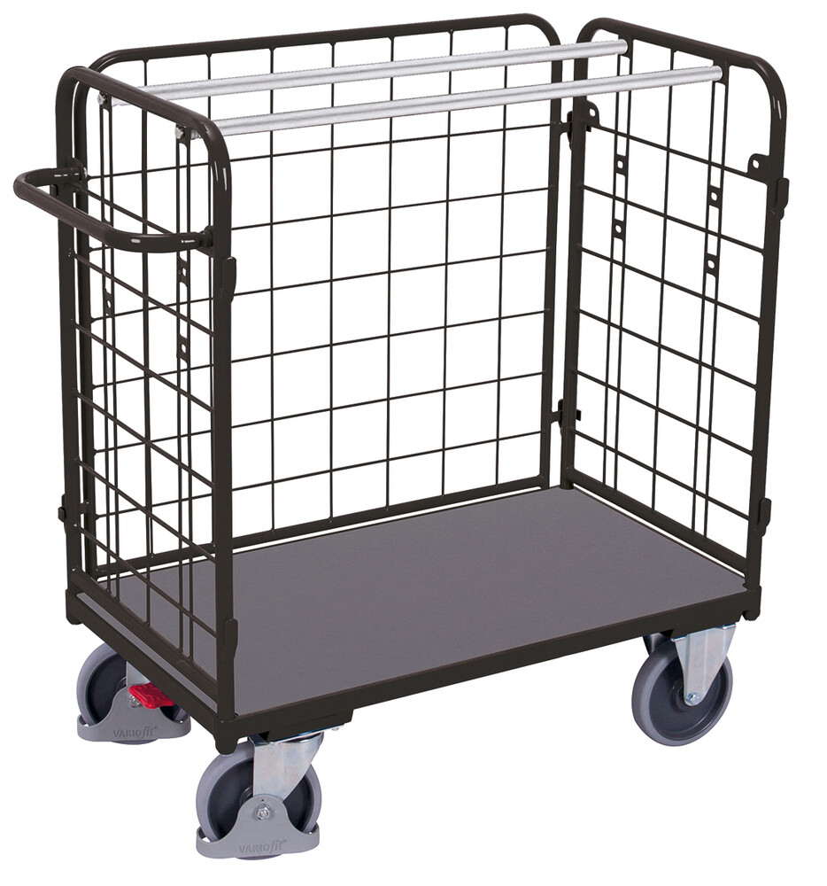Chariot grillagé bas pour colis avec 3 parois Chariot grillagé bas pour colis avec 3 parois