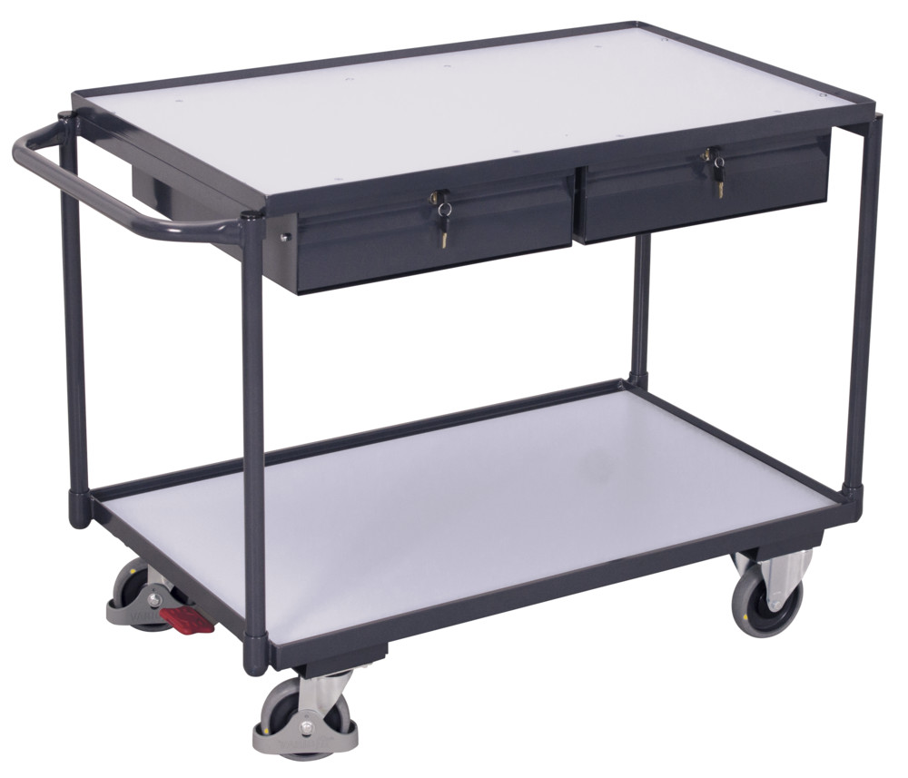 Chariot ESD à 2 plateaux avec 2 tiroirs