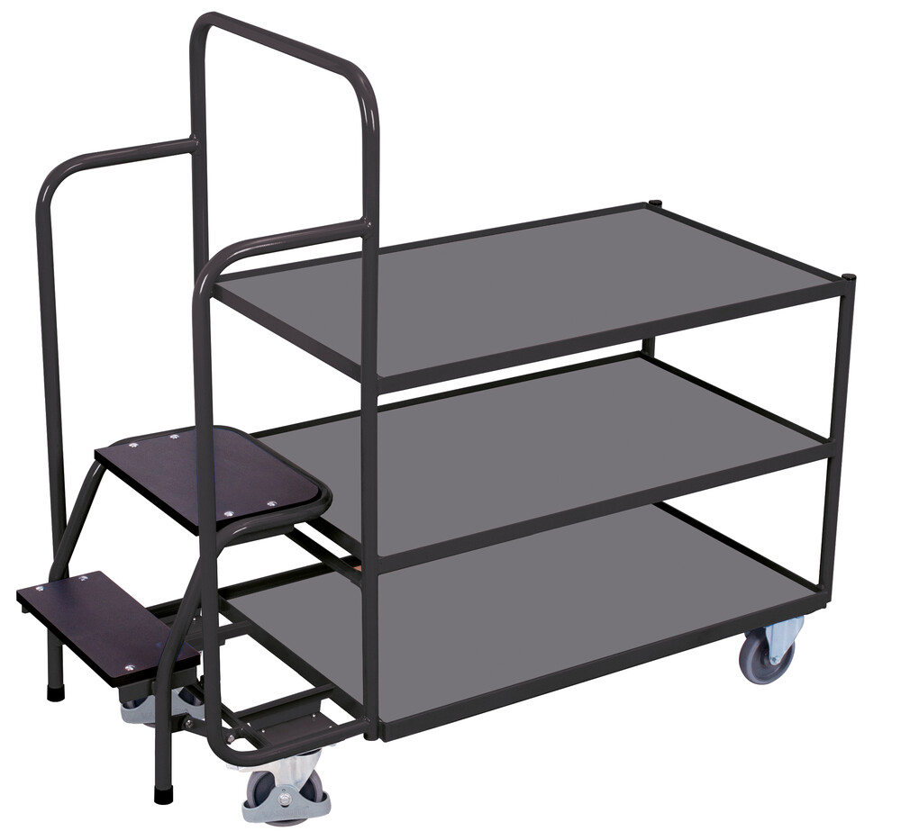 Chariot préparateur de commandes avec 3 plateaux, bas
