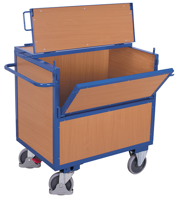 Chariot caisse avec plateau mélaminé (MDF), avec toit, soudé entièrement