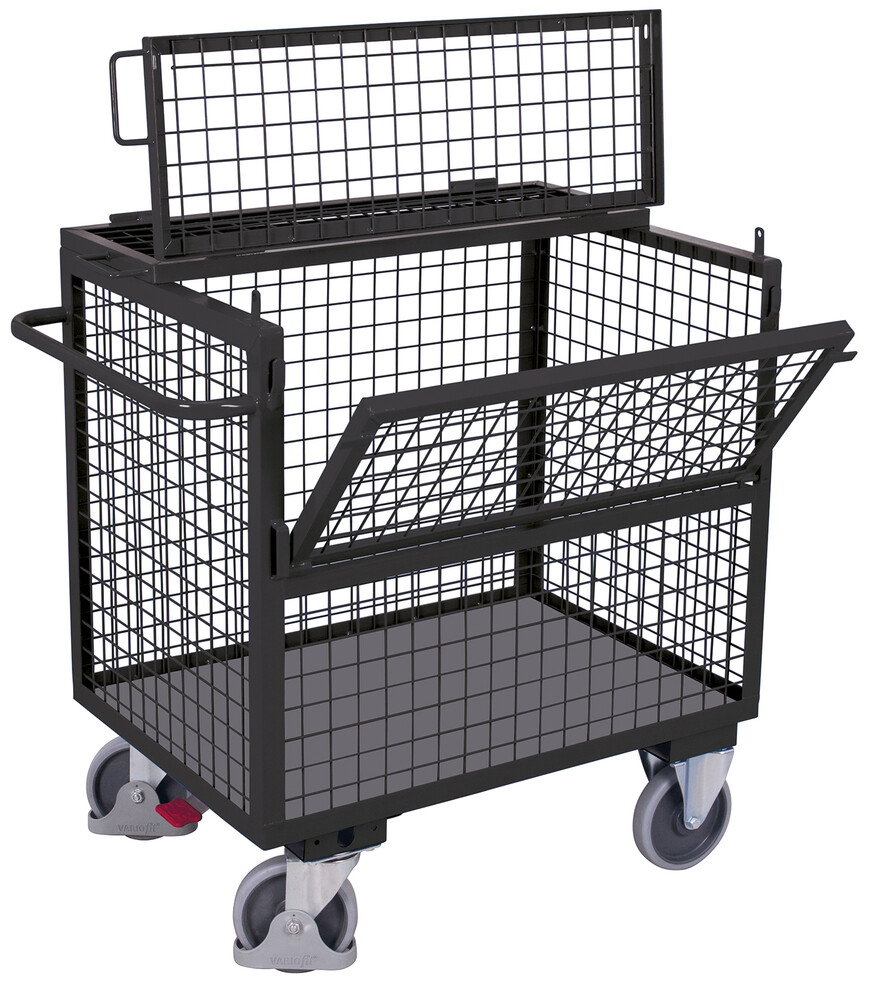 Box trolley with mesh and lid, welded Box trolley with mesh and lid, welded
