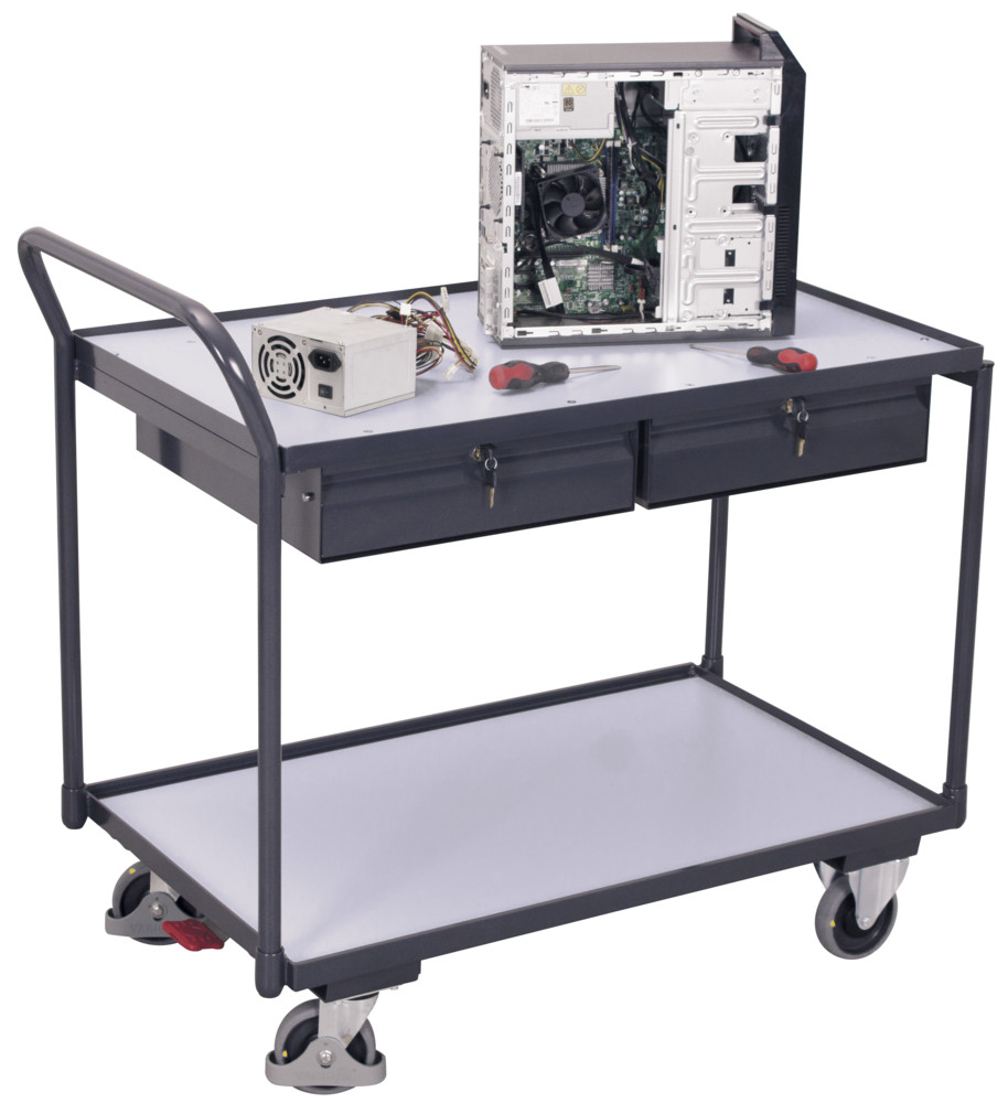 Chariot ESD à 2 plateaux avec 2 tiroirs Chariot ESD à 2 plateaux avec 2 tiroirs