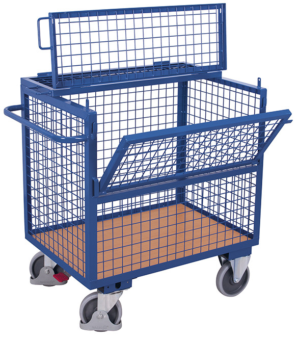 Chariot caisse grillagé, avec toit, soudé entièrment
