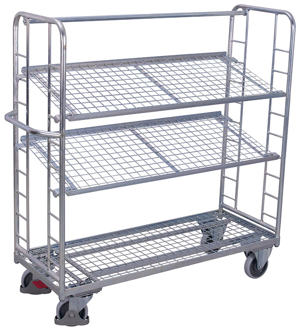 Chariot galvanisé avec 3 étagères grillagées
