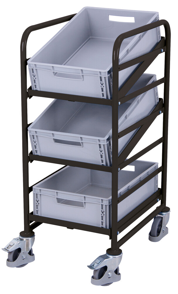 Chariot porte-bacs norme euopéenne avec 3 bacs plastiques Chariot porte-bacs norme euopéenne avec 3 bacs plastiques