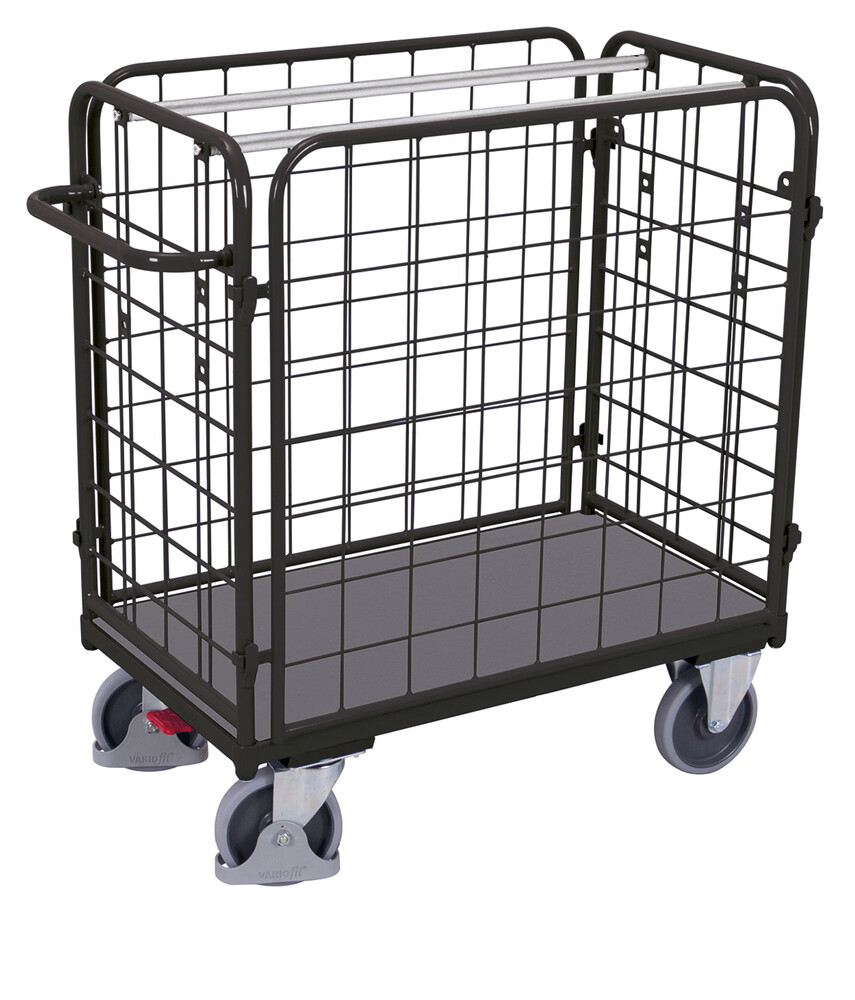 Chariot grillagé bas pour colis avec 4 parois